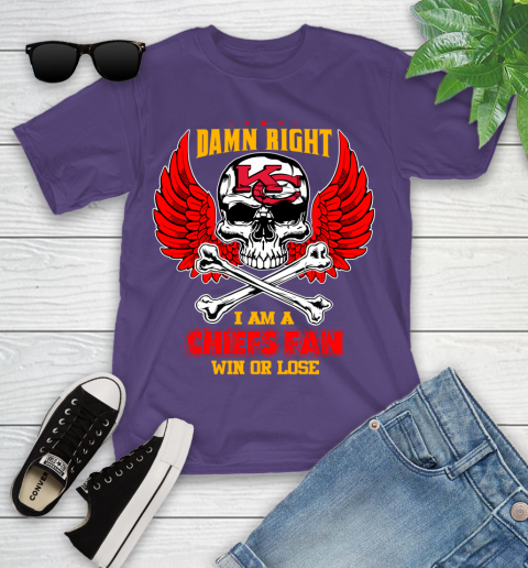 NFL Damn Right I Am A Kansas City Chiefs Win Or Lose Skull Football Sports Youth T-Shirt 3