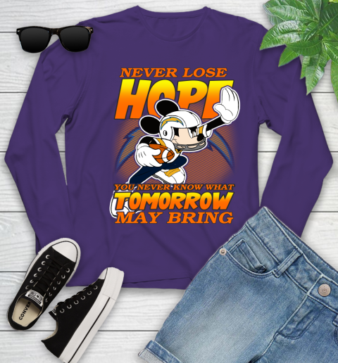 Los Angeles Chargers NFL Football Mickey Disney Never Lose Hope Youth Long Sleeve 4