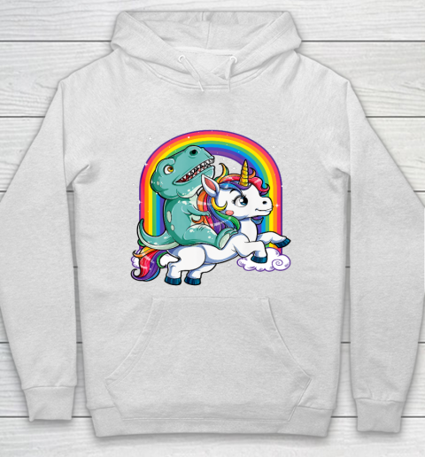 Dinosaur Riding Unicorn T Shirt Kids Men Rainbow Gifts T rex Hoodie
