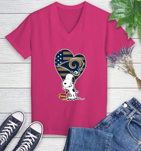 Los Angeles Rams NFL Football The Peanuts Movie Adorable Snoopy Women's V-Neck T-Shirt 9
