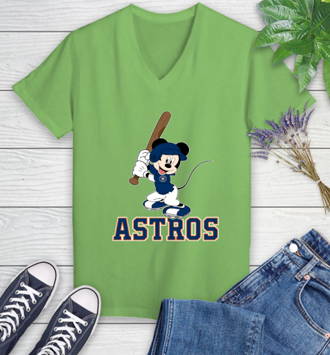 MLB Baseball Houston Astros Cheerful Mickey Mouse Shirt Women's V-Neck T-Shirt 9