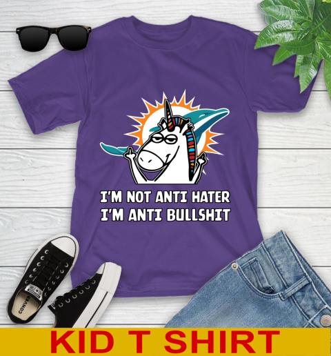 Miami Dolphins NFL Football Unicorn I'm Not Anti Hater I'm Anti Bullshit Youth T-Shirt 4