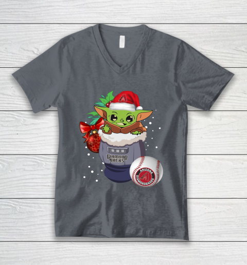 Arizona Diamondbacks Christmas Baby Yoda Star Wars Funny Happy MLB V-Neck T-Shirt 5