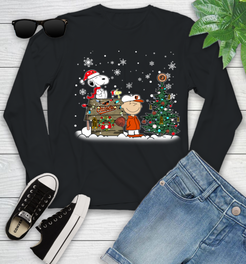 MLB Baltimore Orioles Snoopy Charlie Brown Christmas Baseball Commissioner's Trophy Youth Long Sleeve