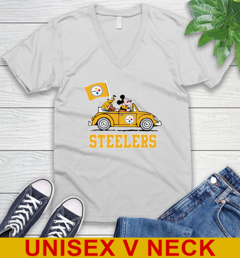 NFL Football Pittsburgh Steelers Pluto Mickey Driving Disney Shirt V-Neck T-Shirt