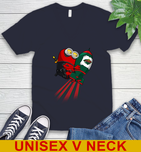 NHL Hockey Minnesota Wild Deadpool Minion Marvel Shirt V-Neck T-Shirt 2