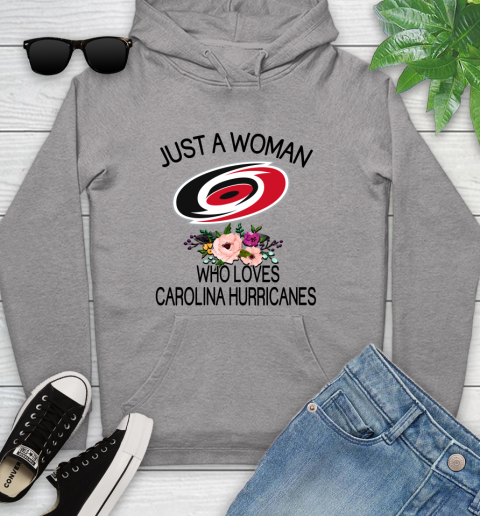 NHL Just A Woman Who Loves Carolina Hurricanes Hockey Sports Youth Hoodie 4