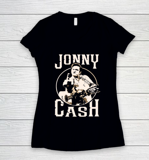 Johnny Cash Vintage Women s V Neck T Shirt Tee For Sports