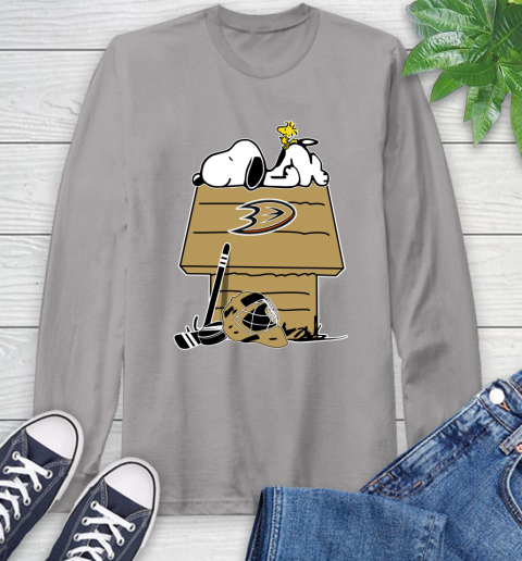 Anaheim Ducks NHL Hockey Snoopy Woodstock The Peanuts Movie Long Sleeve T-Shirt 6