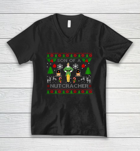 Son of a Nutcracker Ugly Christmas Sweater ELF Squad Xmas V-Neck T-Shirt