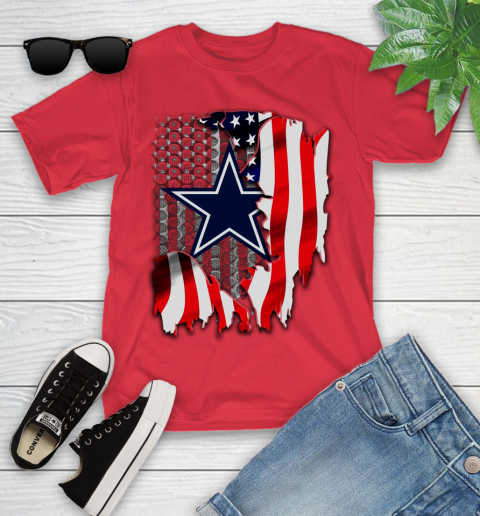 Dallas Cowboys NFL Football American Flag Youth T Shirt Tee For Sports