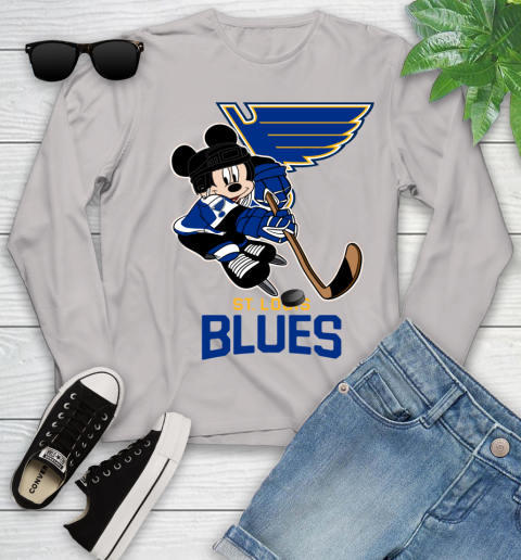 NHL St.Louis Blues Mickey Mouse Disney Hockey T Shirt Youth Long Sleeve 12