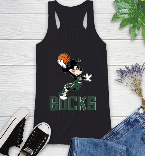 NBA Basketball Milwaukee Bucks Cheerful Mickey Mouse Shirt Racerback Tank