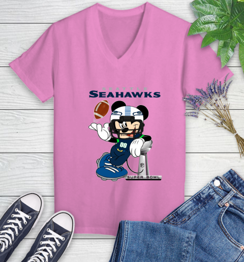 NFL Seattle Seahawks Mickey Mouse Disney Super Bowl Football T Shirt Women's V-Neck T-Shirt 14