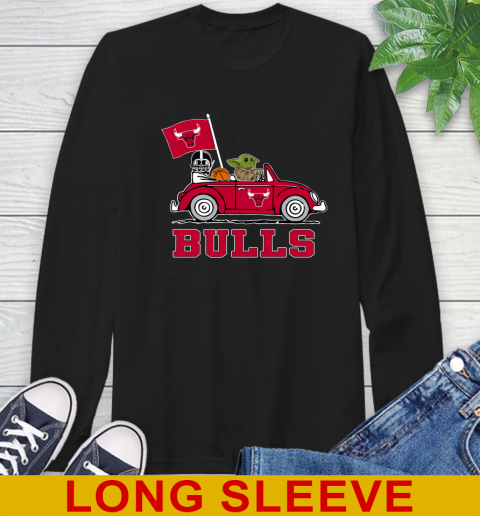 NBA Basketball Chicago Bulls Darth Vader Baby Yoda Driving Star Wars Shirt Long Sleeve T-Shirt 2