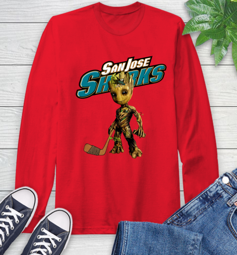 San Jose Sharks NHL Hockey Groot Marvel Guardians Of The Galaxy Long Sleeve T-Shirt 10