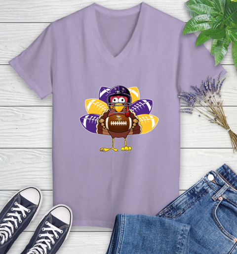 Minnesota Vikings Turkey Thanksgiving Day Women's V-Neck T-Shirt 14