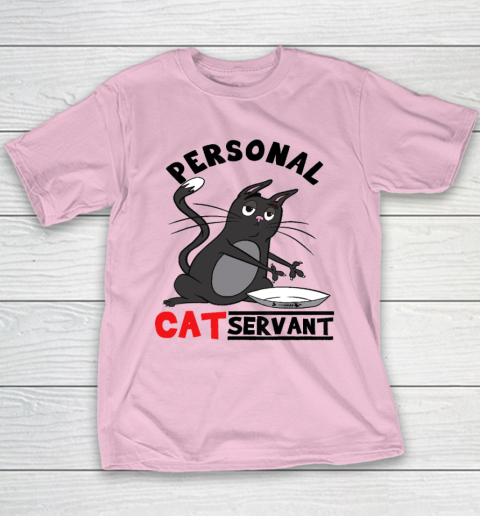 Personal Cat Servant Funny Black Cat Mom Cat Dad Youth T-Shirt 15