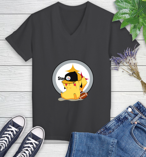 NFL Pikachu Football Sports Pittsburgh Steelers Women's V-Neck T-Shirt 8