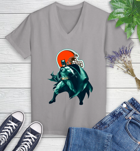 NFL Batman Football Sports Cleveland Browns Women's V-Neck T-Shirt 4