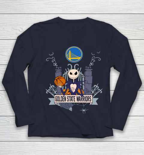 NBA Golden State Warriors Basketball Jack Skellington Halloween Youth Long Sleeve 2