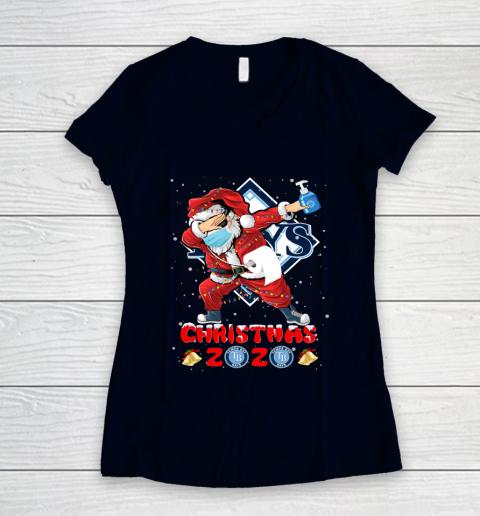 Tampa Bay Rays Funny Santa Claus Dabbing Christmas 2020 MLB Women's V-Neck T-Shirt 2
