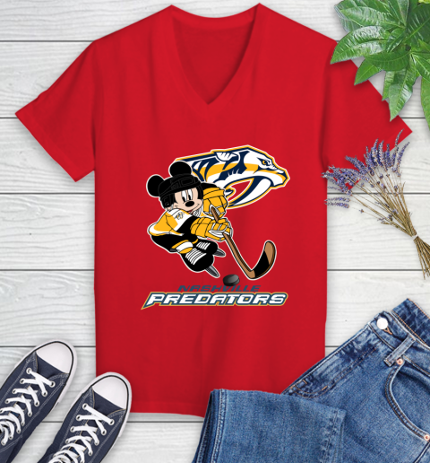 NHL Nashville Predators Mickey Mouse Disney Hockey T Shirt Women's V-Neck T-Shirt 12