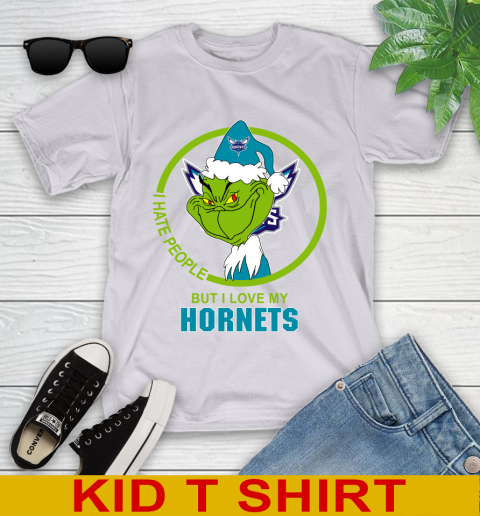 Charlotte Hornets NBA Christmas Grinch I Hate People But I Love My Favorite Basketball Team Youth T-Shirt 5