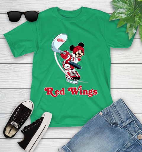NHL Hockey Detroit Red Wings Cheerful Mickey Mouse Shirt Youth T-Shirt 6
