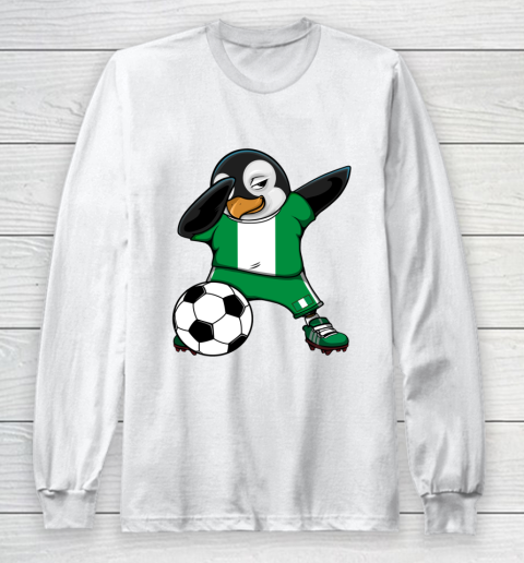 Dabbing Penguin Nigeria Soccer Fans Jersey Football Lovers Long Sleeve T-Shirt