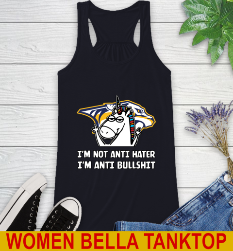 Nashville Predators NHL Hockey Unicorn I'm Not Anti Hater I'm Anti Bullshit Racerback Tank 10