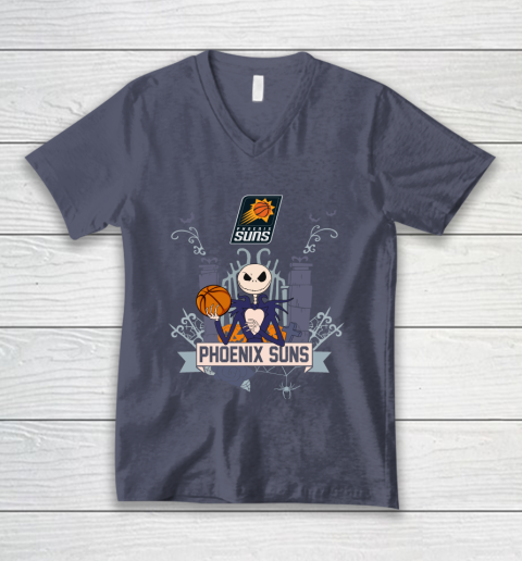 NBA Phoenix Suns Basketball Jack Skellington Halloween V-Neck T-Shirt 7