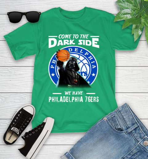 NBA Come To The Dark Side We Have Philadelphia 76ers Star Wars Darth Vader Basketball Youth T-Shirt 8