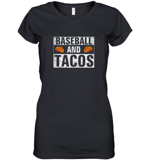 Vintage Baseball and Tacos Shirt Funny Sports Cool Gift Women's V-Neck T-Shirt