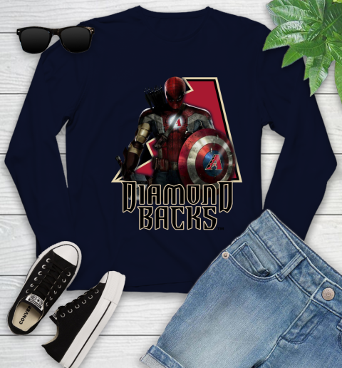 MLB Captain America Thor Spider Man Hawkeye Avengers Endgame Baseball Arizona Diamondbacks Youth Long Sleeve 3