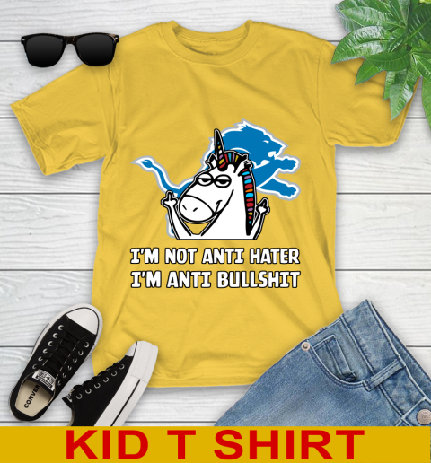 Detroit Lions NFL Football Unicorn I'm Not Anti Hater I'm Anti Bullshit Youth T-Shirt 8
