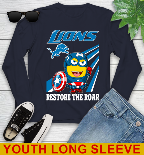 NFL Football Detroit Lions Captain America Marvel Avengers Minion Shirt Youth Long Sleeve 2