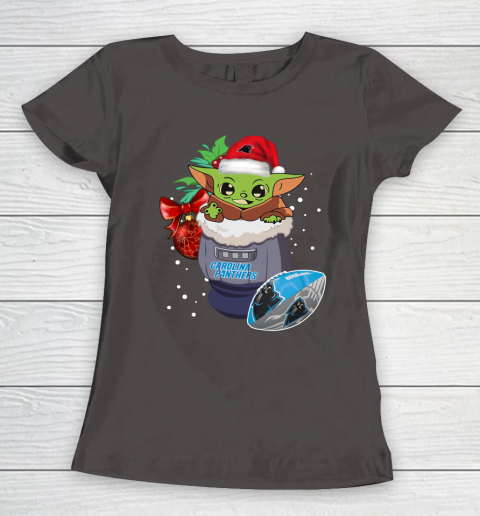 Carolina Panthers Christmas Baby Yoda Star Wars Funny Happy NFL Women's T-Shirt 8