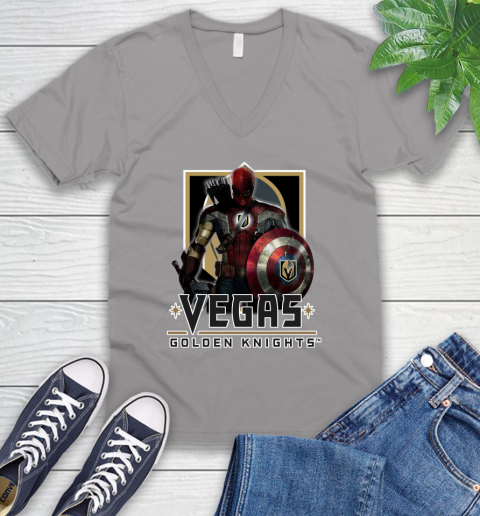 NHL Captain America Thor Spider Man Hawkeye Avengers Endgame Hockey Vegas Golden Knights V-Neck T-Shirt 4