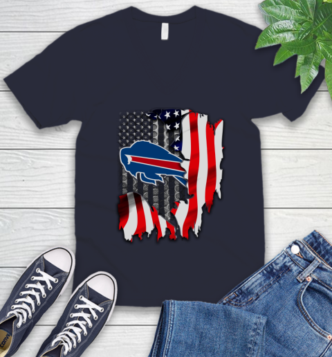 Buffalo Bills NFL Football American Flag V-Neck T-Shirt 2