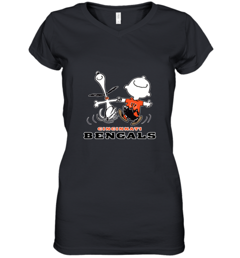 Snoopy And Charlie Brown Happy Cincinnati Bengals Fans Women's V-Neck T-Shirt