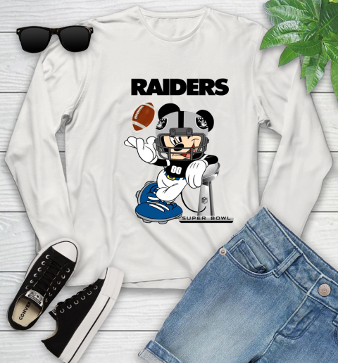 NFL Oakland Raiders Mickey Mouse Disney Super Bowl Football T Shirt Youth Long Sleeve 12