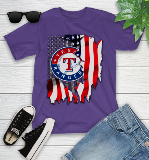 Texas Rangers MLB Baseball American Flag Youth T-Shirt 3