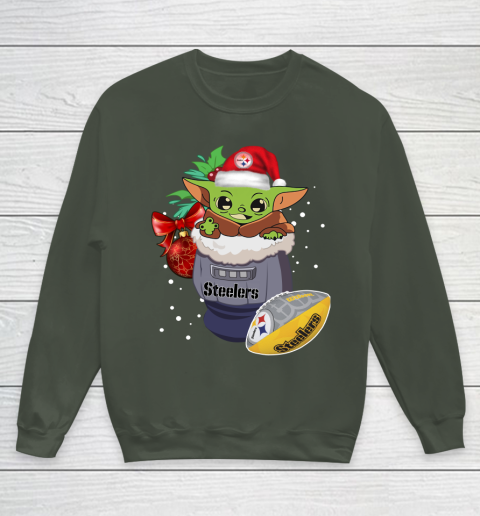 Pittsburgh Steelers Christmas Baby Yoda Star Wars Funny Happy NFL Youth Sweatshirt 10