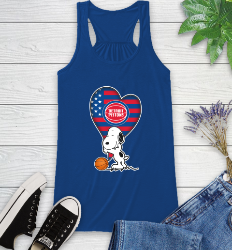 Detroit Pistons NBA Basketball The Peanuts Movie Adorable Snoopy Racerback Tank 9