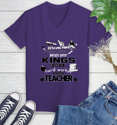 Los Angeles Kings NHL I'm A Difference Making Student Caring Hockey Loving Kinda Teacher Women's V-Neck T-Shirt 3