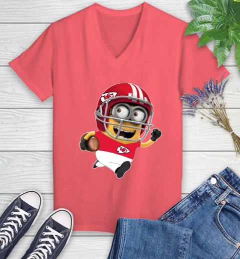 NFL Kansas City Chiefs Minions Disney Football Sports Women's V-Neck T-Shirt 6