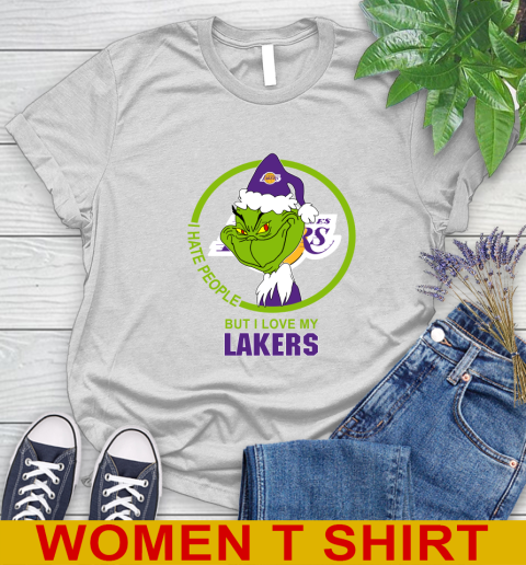 Los Angeles Lakers NBA Christmas Grinch I Hate People But I Love My Favorite Basketball Team Women's T-Shirt