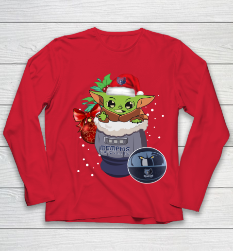 Memphis Grizzlies Christmas Baby Yoda Star Wars Funny Happy NBA Youth Long Sleeve 10