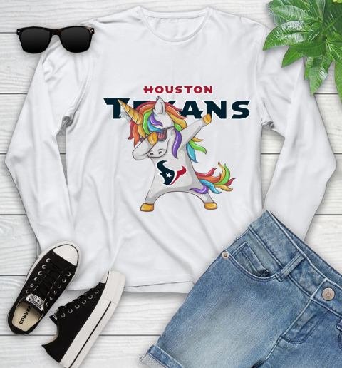 Houston Texans NFL Football Funny Unicorn Dabbing Sports Youth Long Sleeve